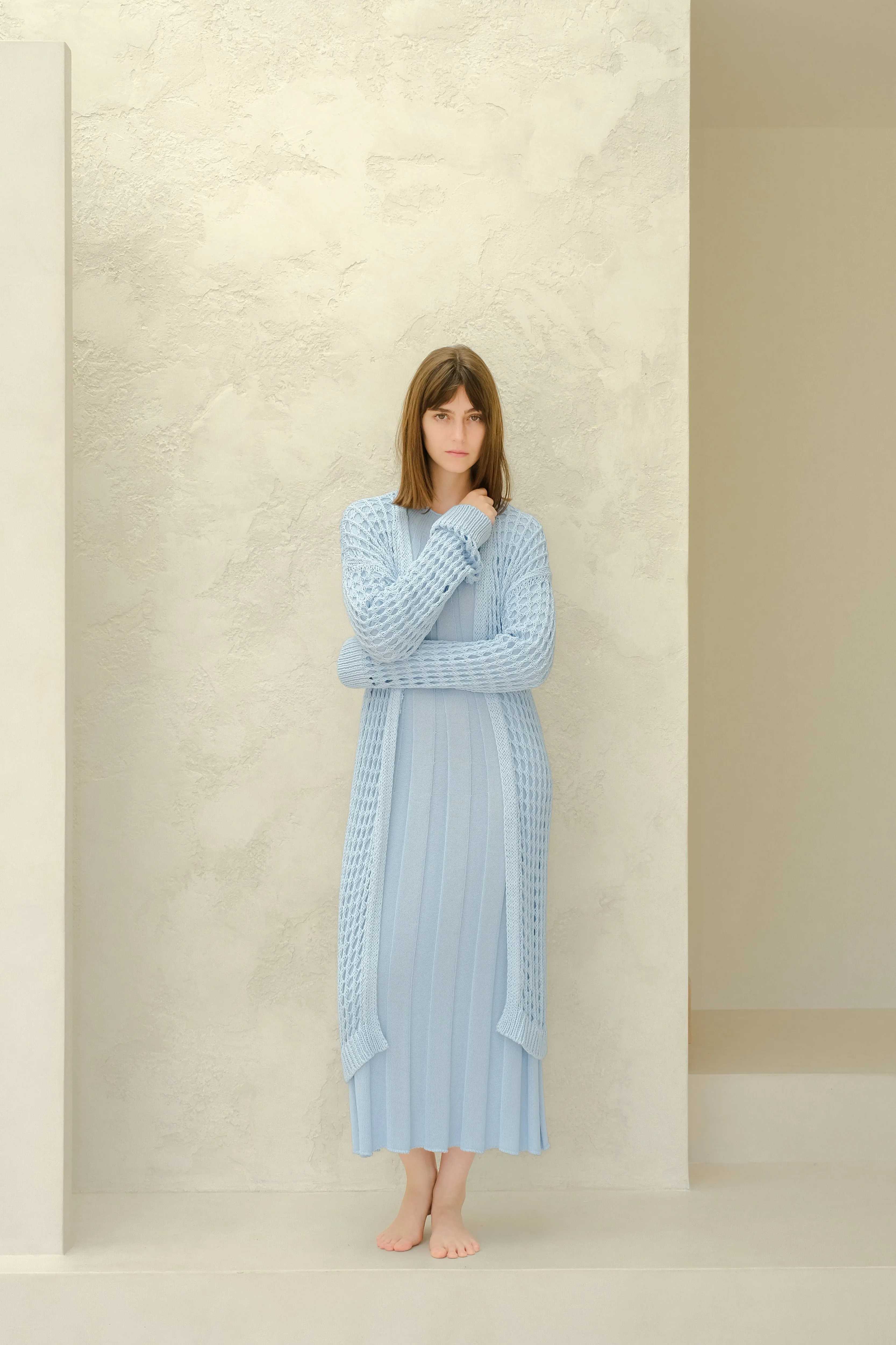 Maxi cardigan in cotone all'uncinetto