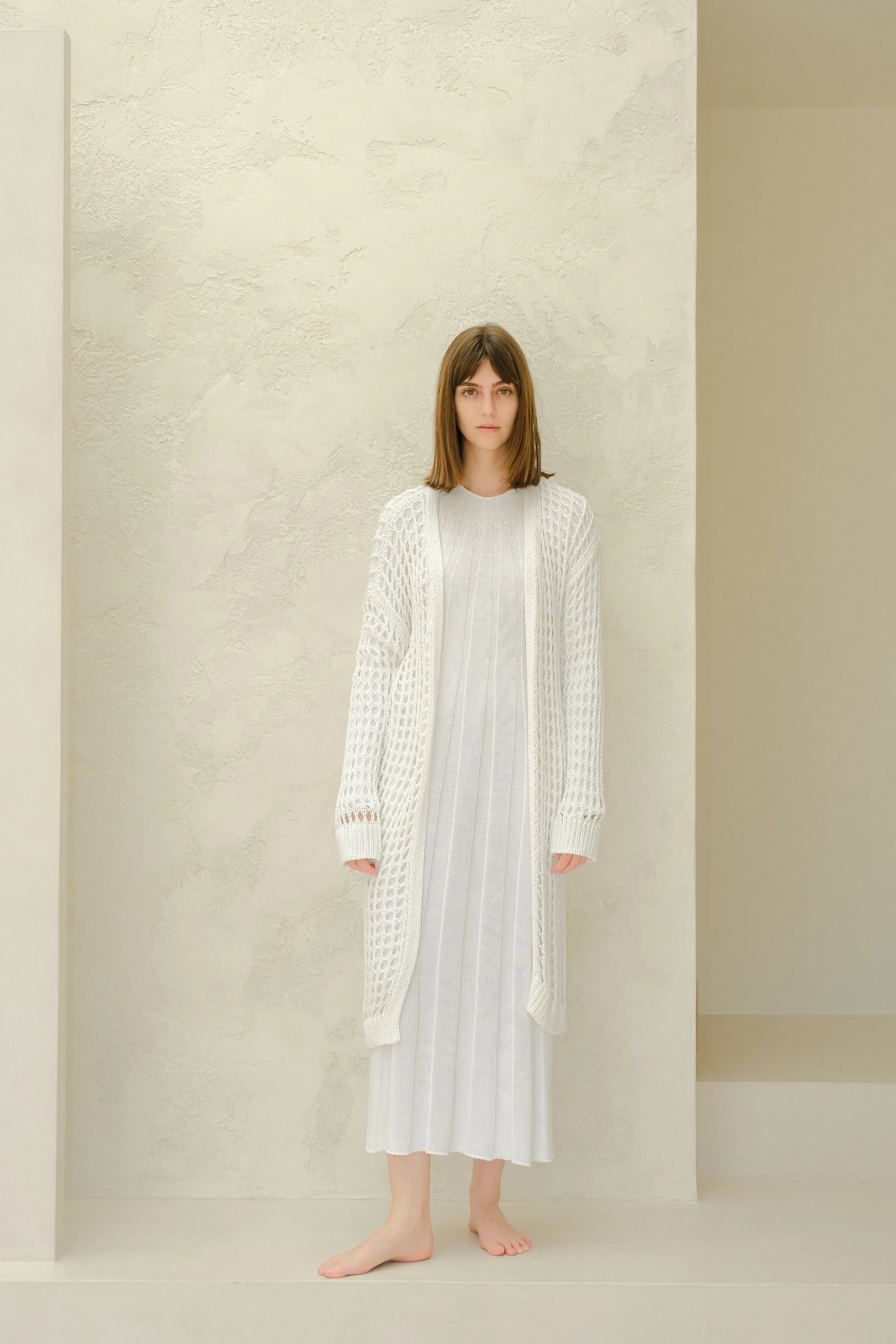 Maxi cardigan in cotone all'uncinetto