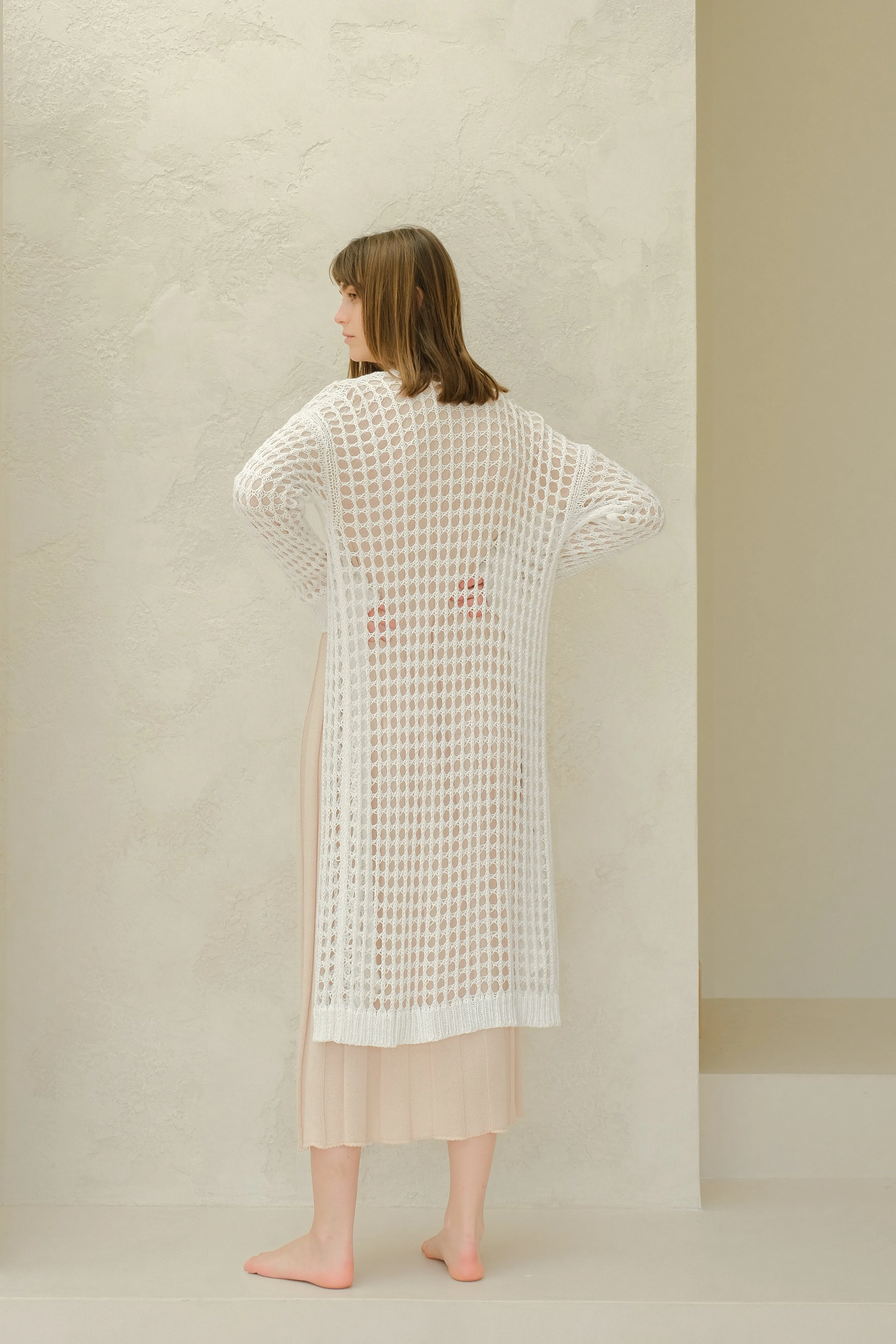 Maxi cardigan in cotone all'uncinetto