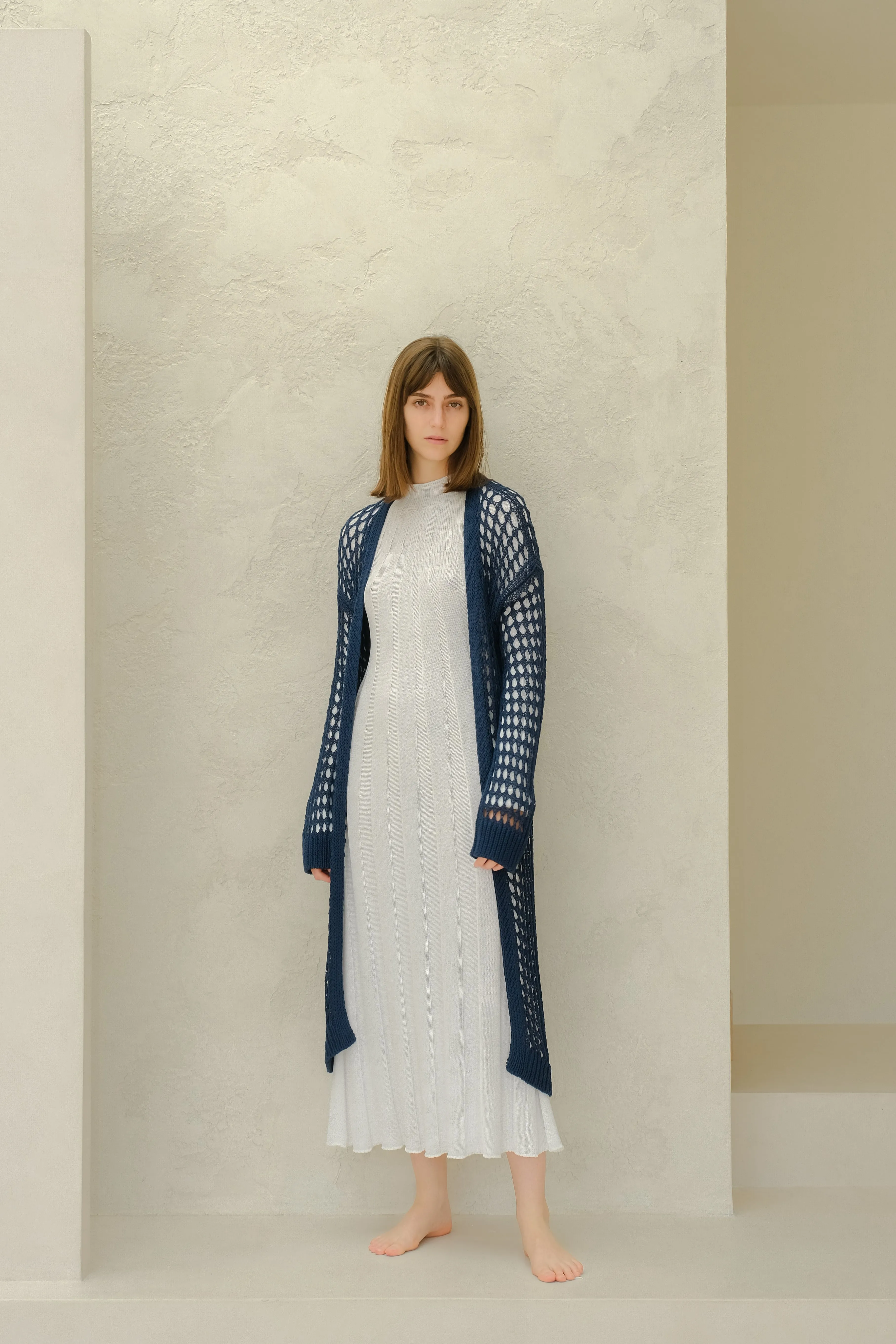Maxi cardigan in cotone all'uncinetto