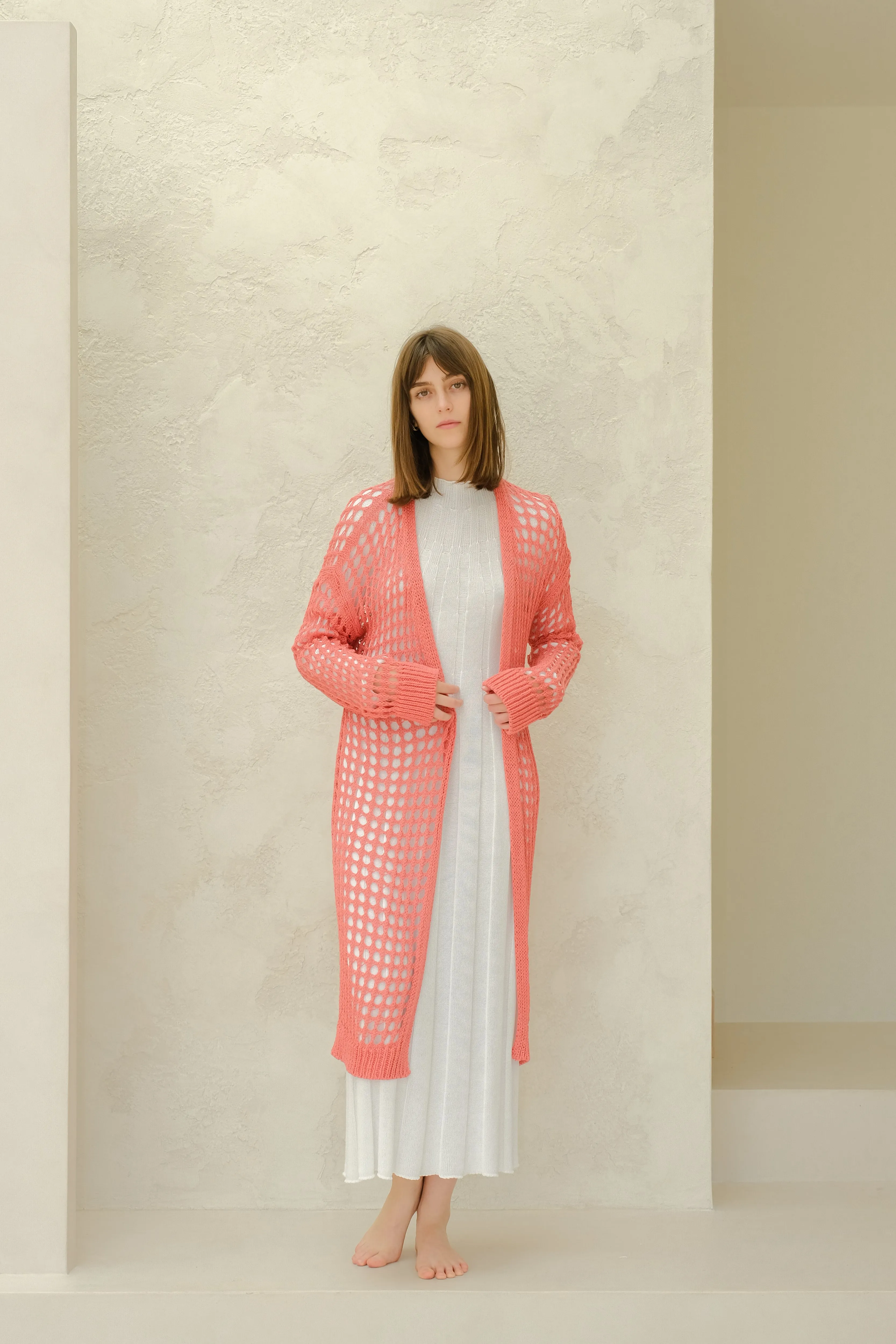 Maxi cardigan in cotone all'uncinetto