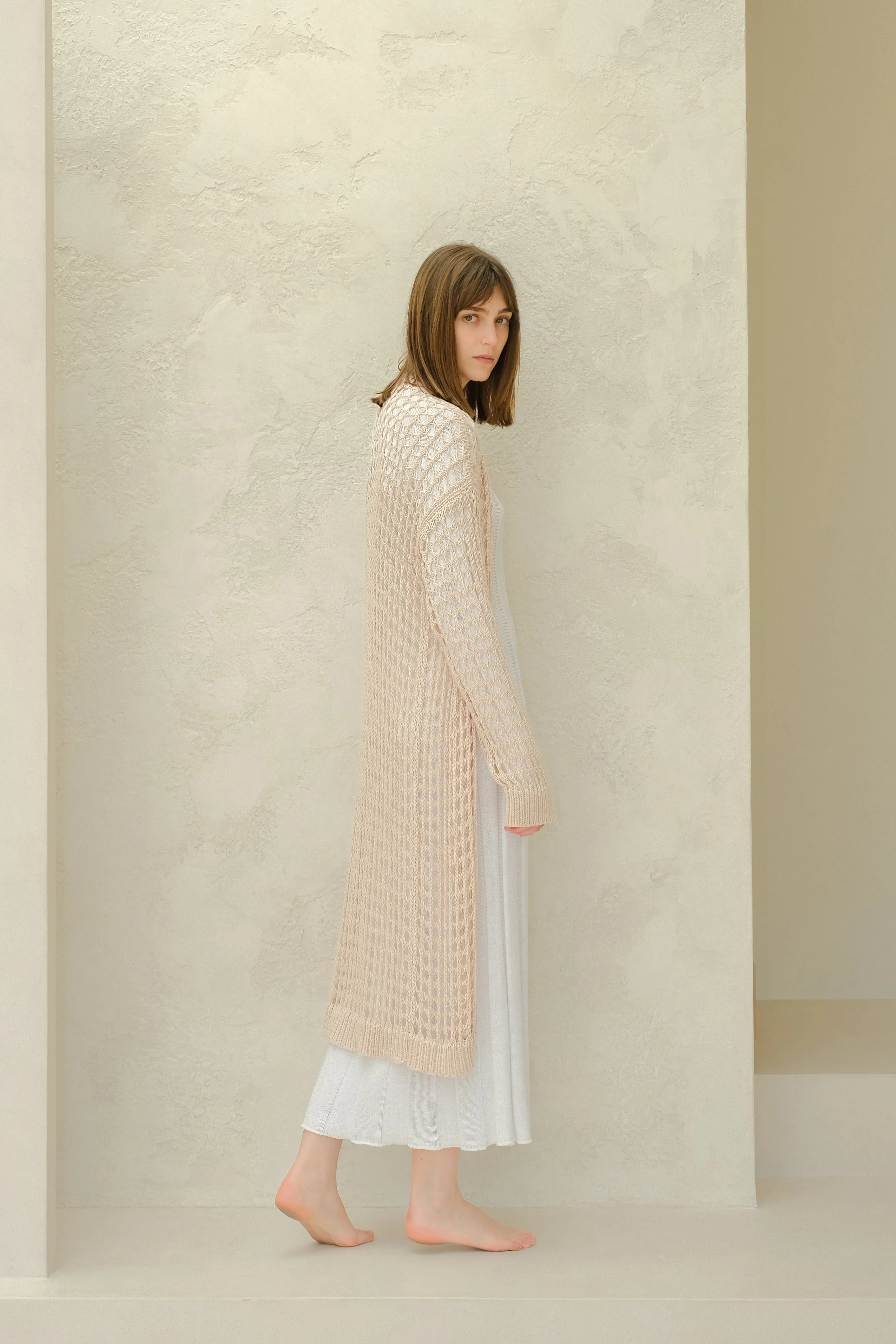Maxi cardigan in cotone all'uncinetto