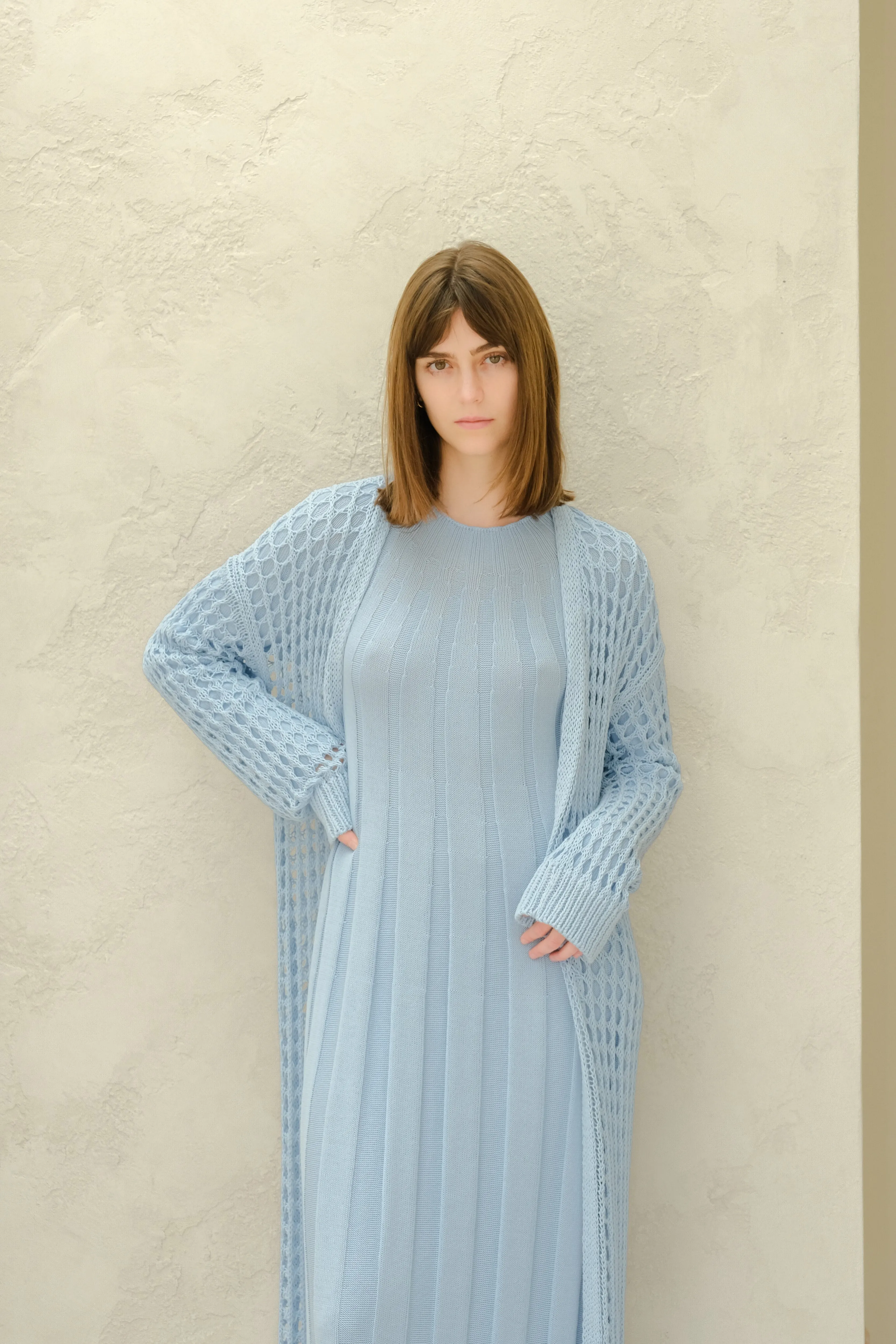 Maxi cardigan in cotone all'uncinetto