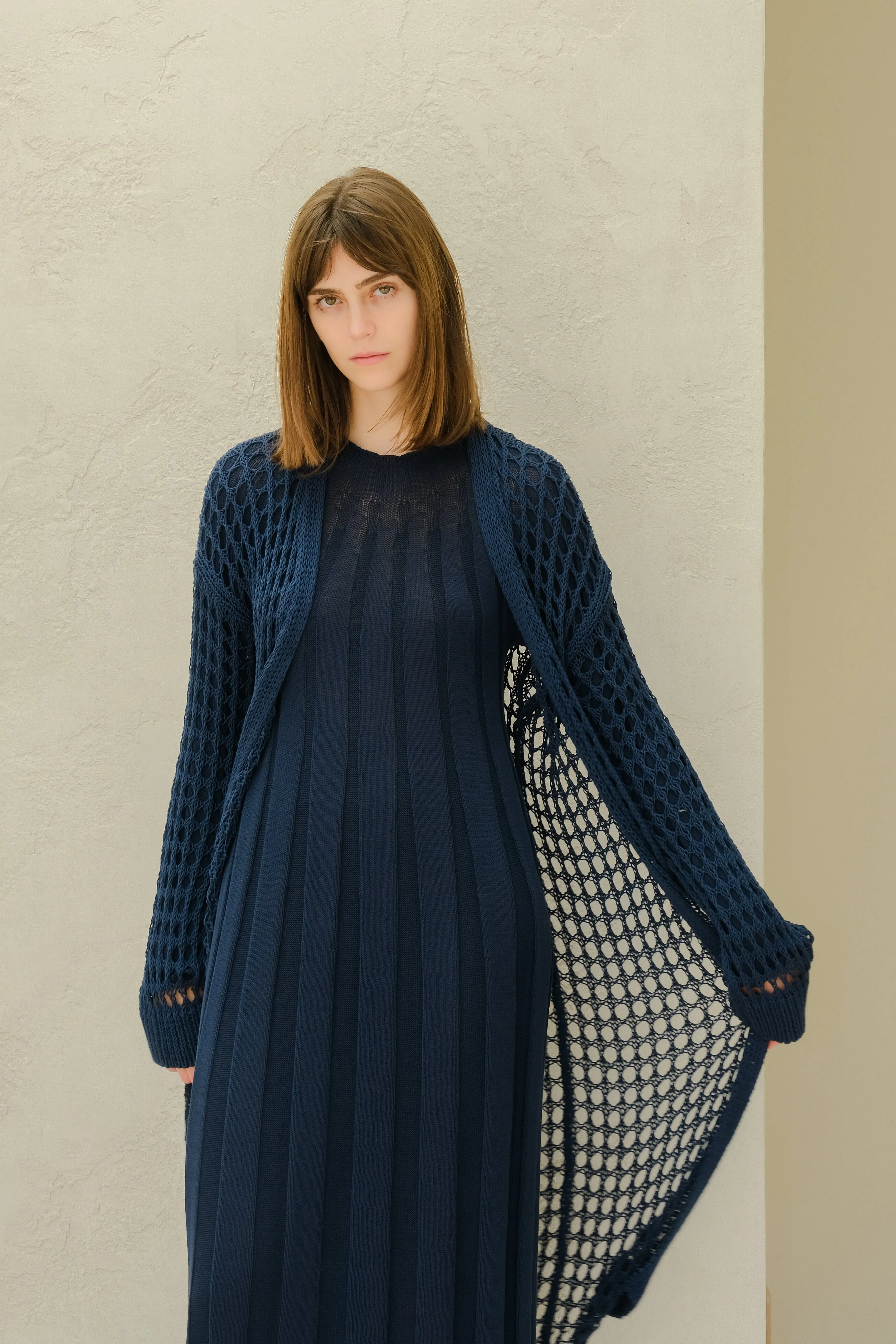 Maxi cardigan in cotone all'uncinetto