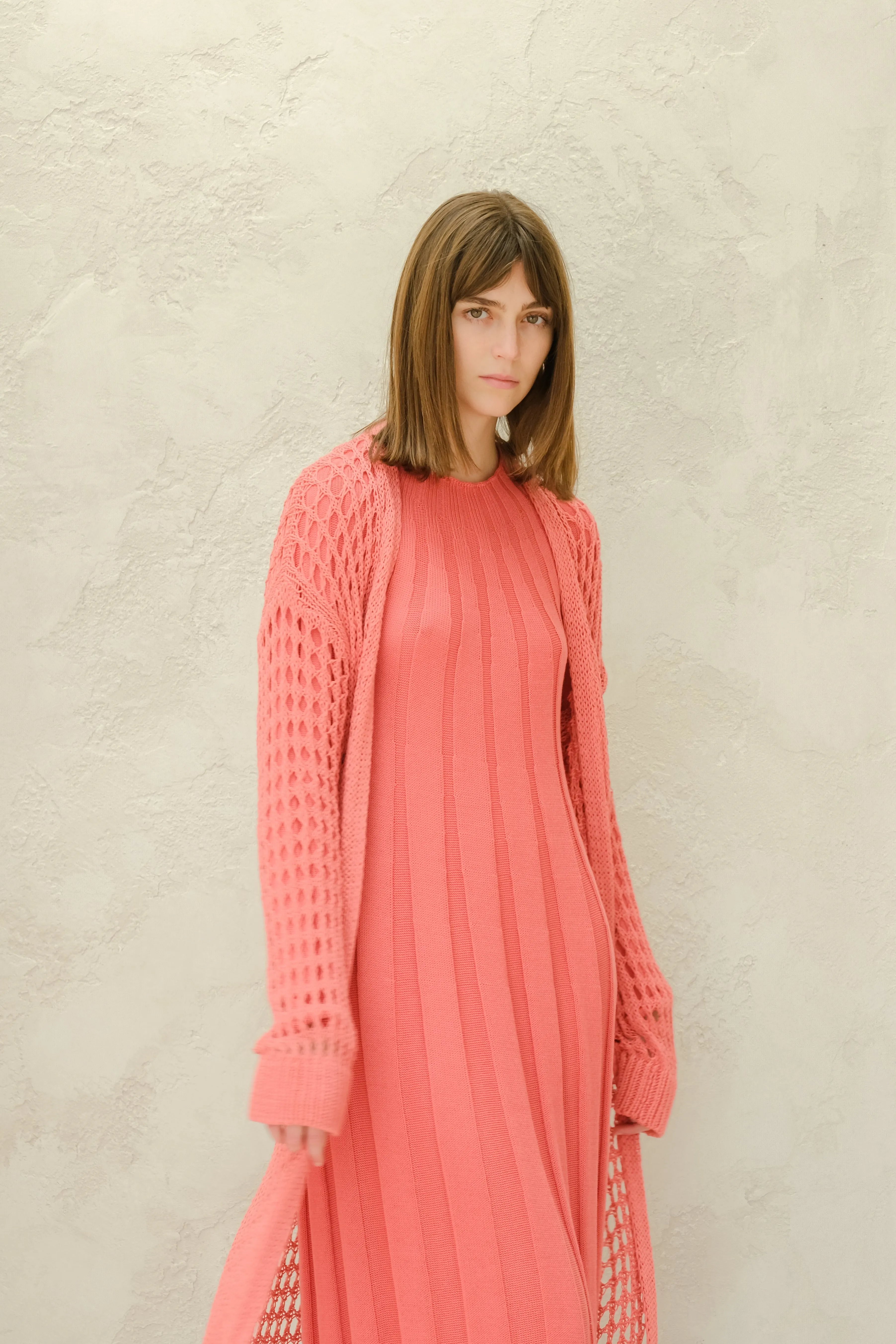 Maxi cardigan in cotone all'uncinetto