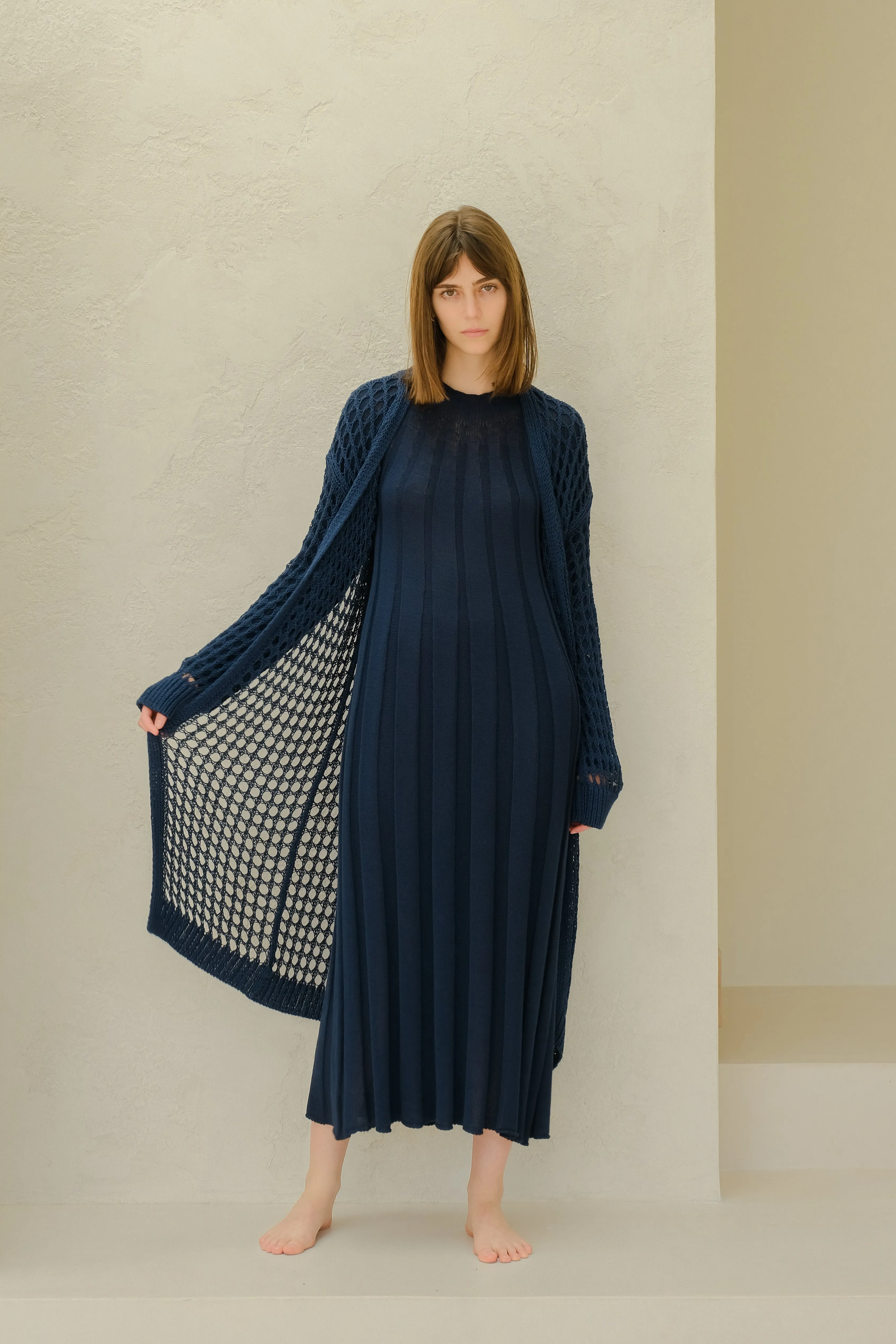 Maxi cardigan in cotone all'uncinetto