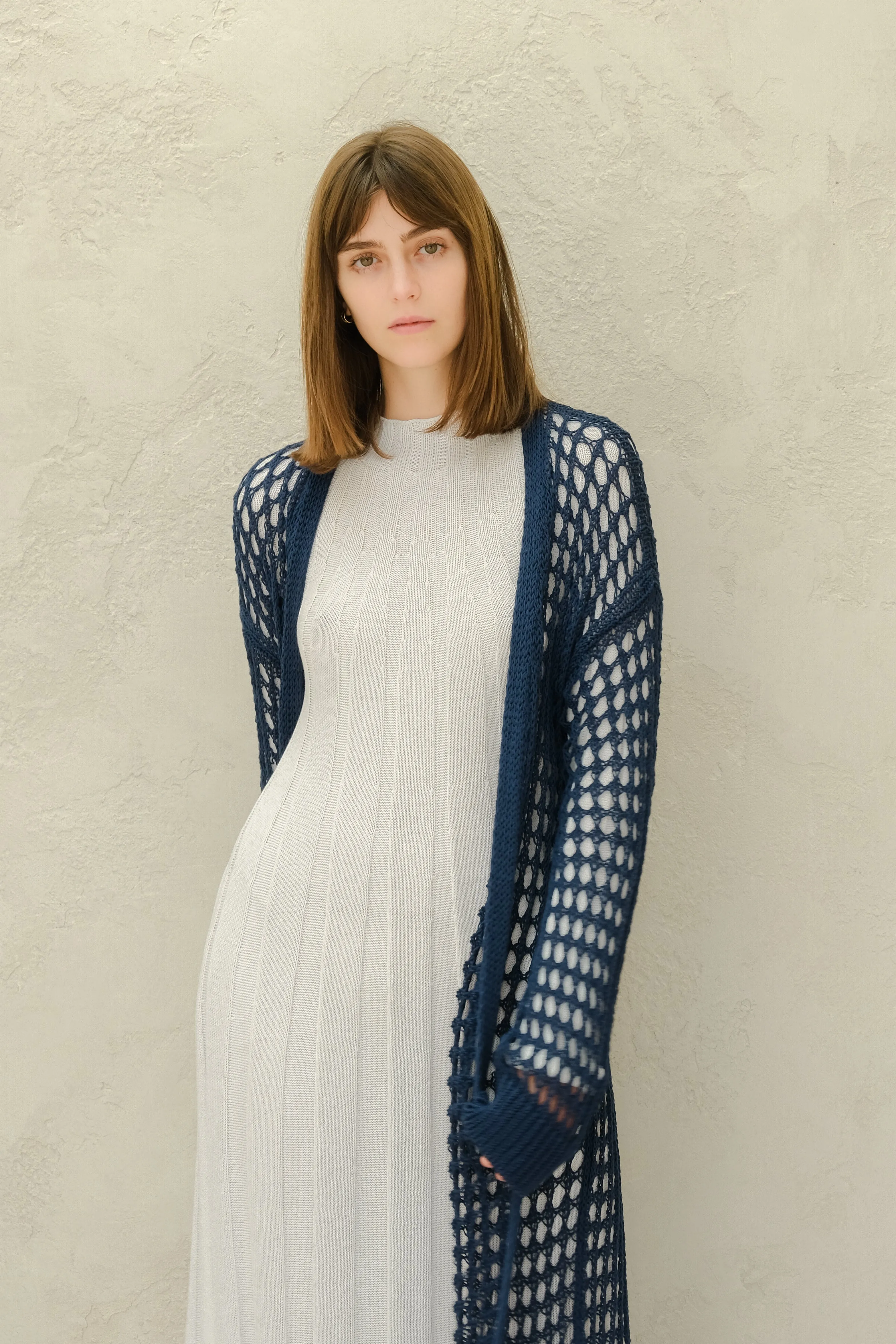 Maxi cardigan in cotone all'uncinetto