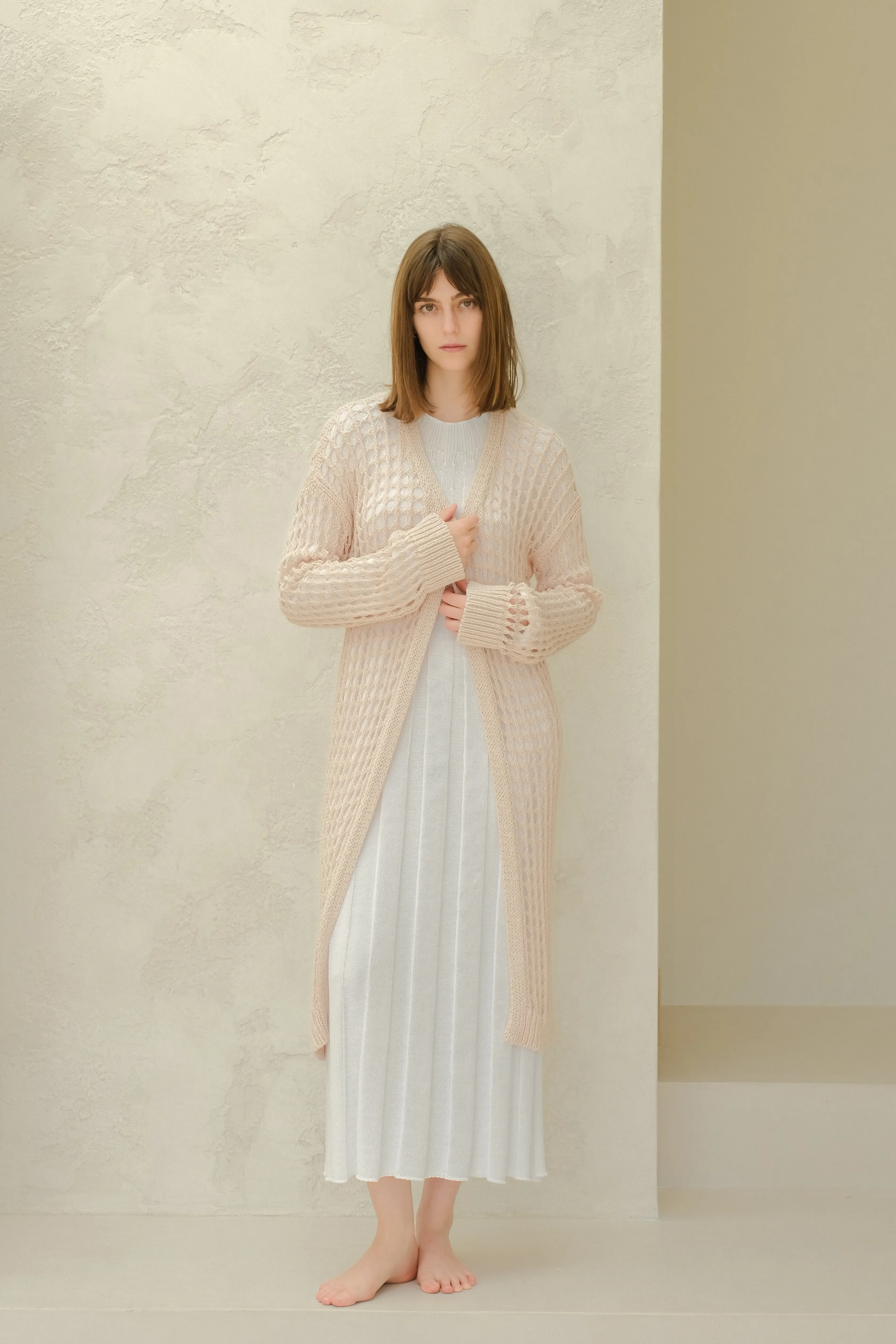 Maxi cardigan in cotone all'uncinetto