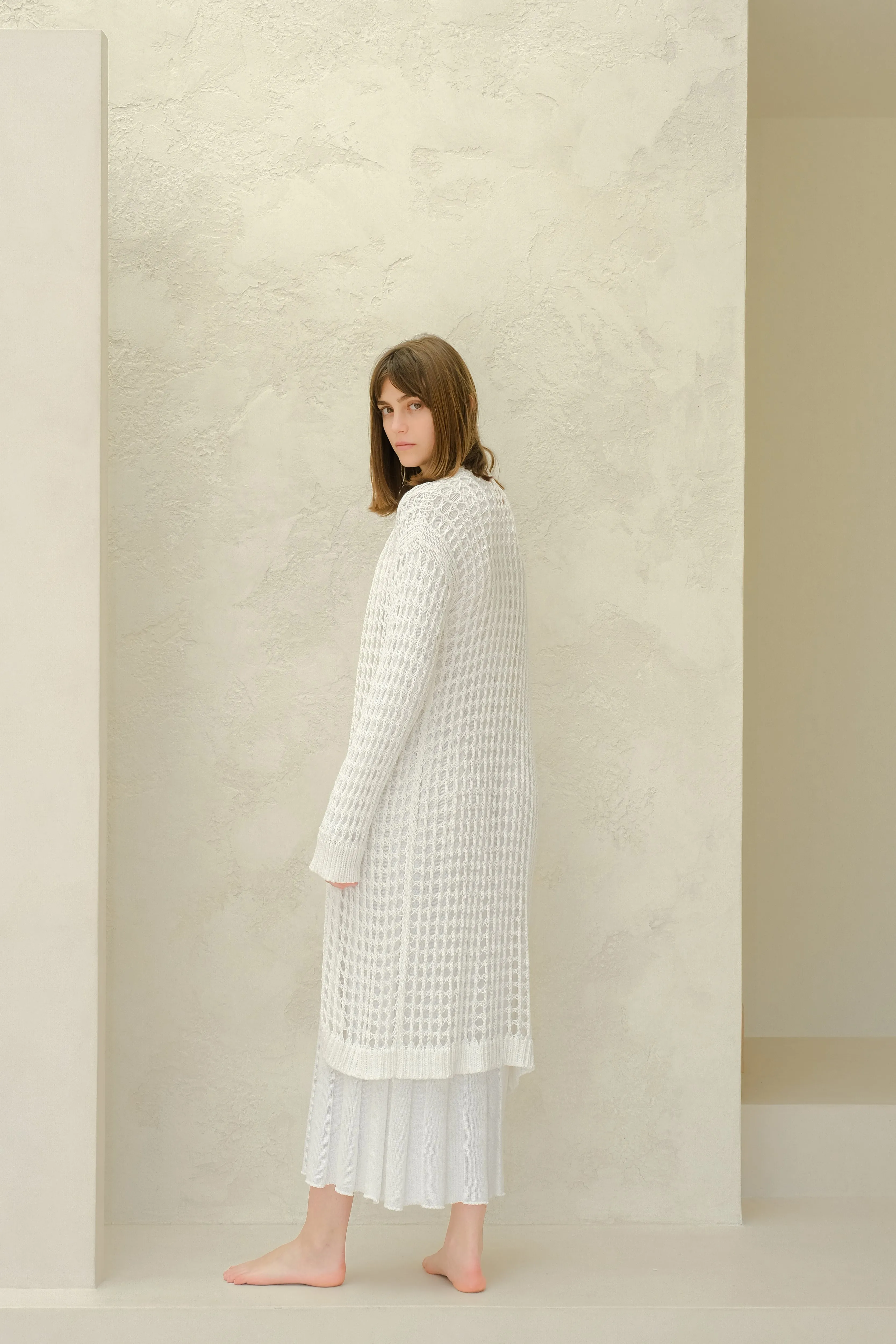 Maxi cardigan in cotone all'uncinetto