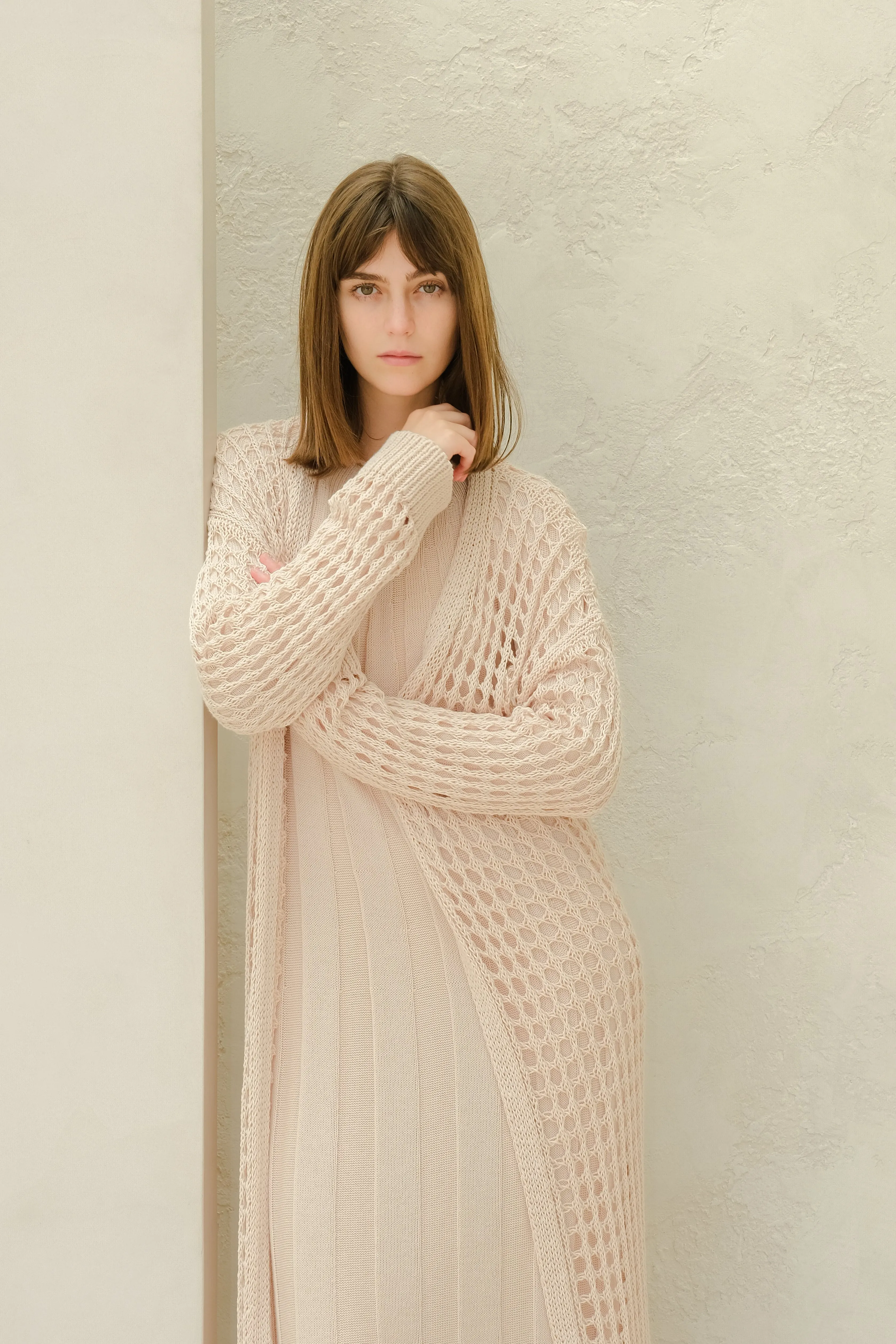 Maxi cardigan in cotone all'uncinetto