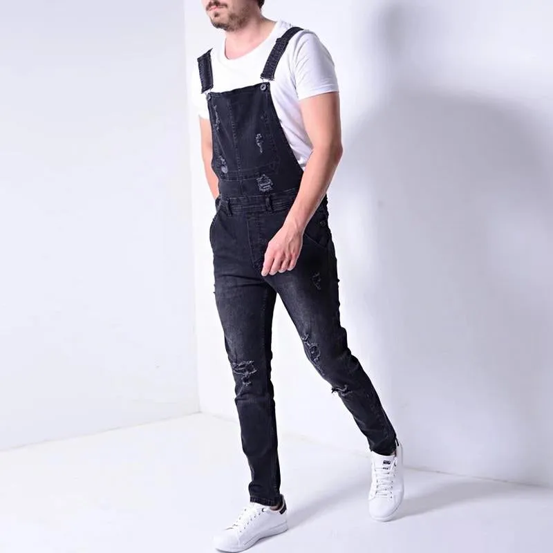Men's Casual Denim Ripped Overalls 68901284Y