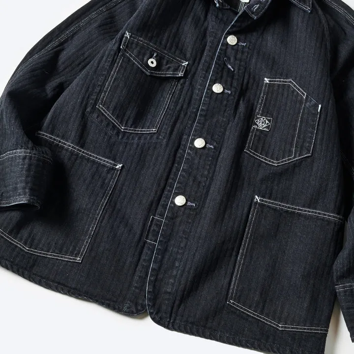 Post O'Alls Engineers' Jacket Herringbone Denim - Black