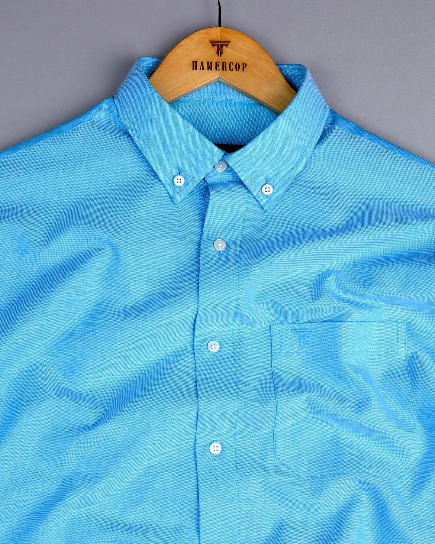 Sea Water Blue Plain Oxford Cotton Formal Shirt