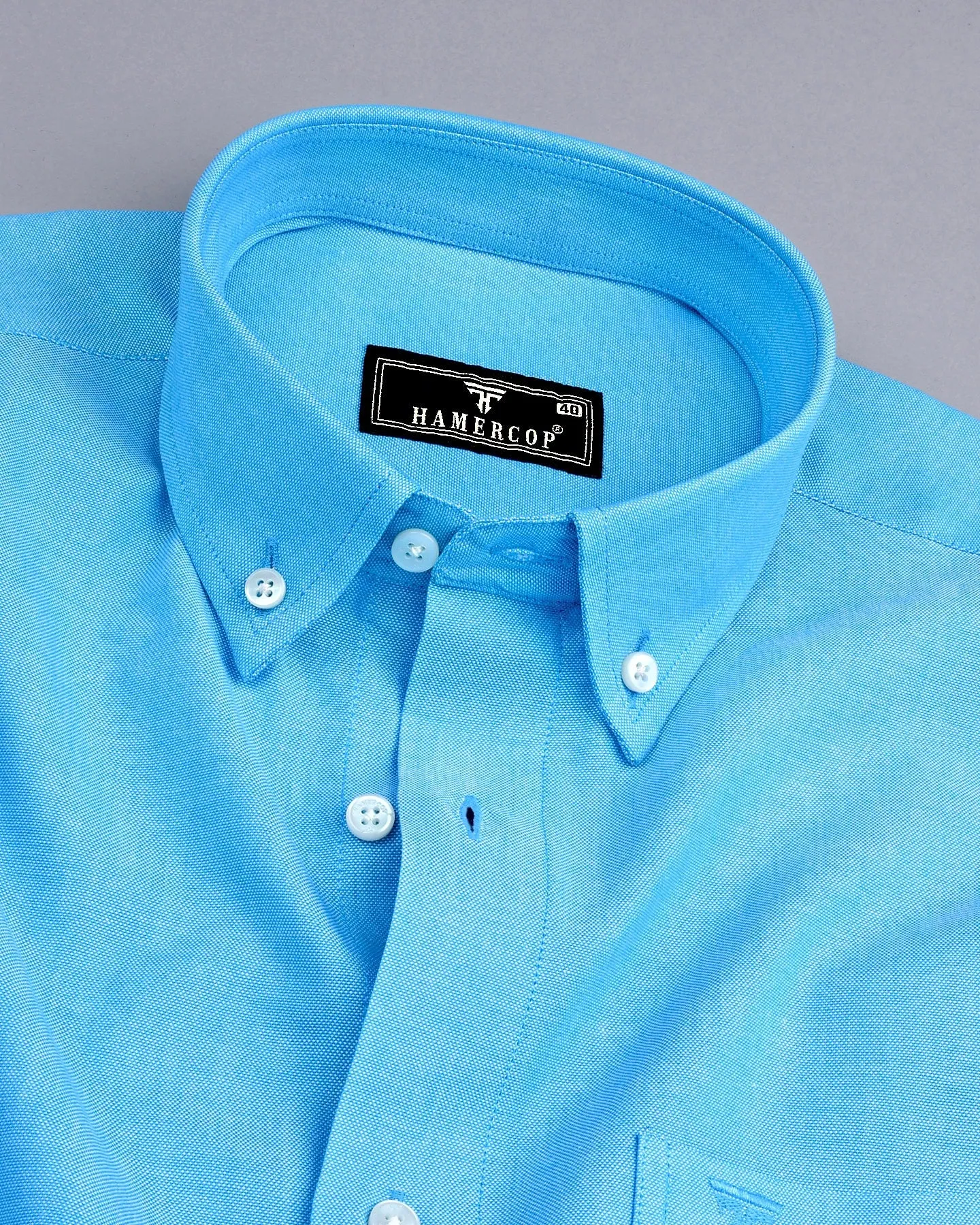Sea Water Blue Plain Oxford Cotton Formal Shirt