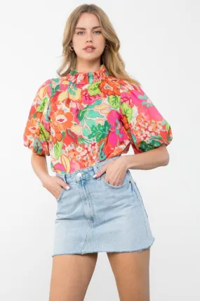 The Heather Blouse in Hot Pink Floral