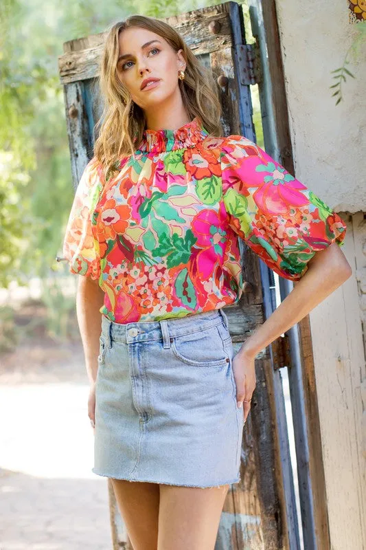 The Heather Blouse in Hot Pink Floral