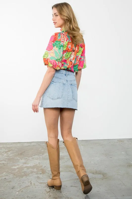 The Heather Blouse in Hot Pink Floral