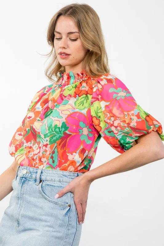 The Heather Blouse in Hot Pink Floral