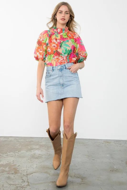 The Heather Blouse in Hot Pink Floral
