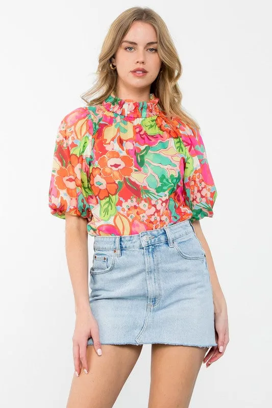 The Heather Blouse in Hot Pink Floral