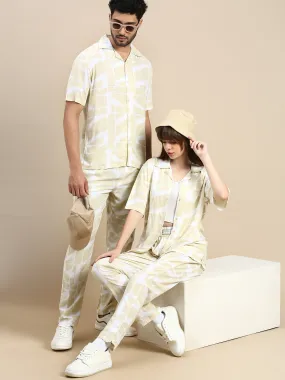 Unisex Cubano Beige Printed Relaxed Fit Resort Shirt