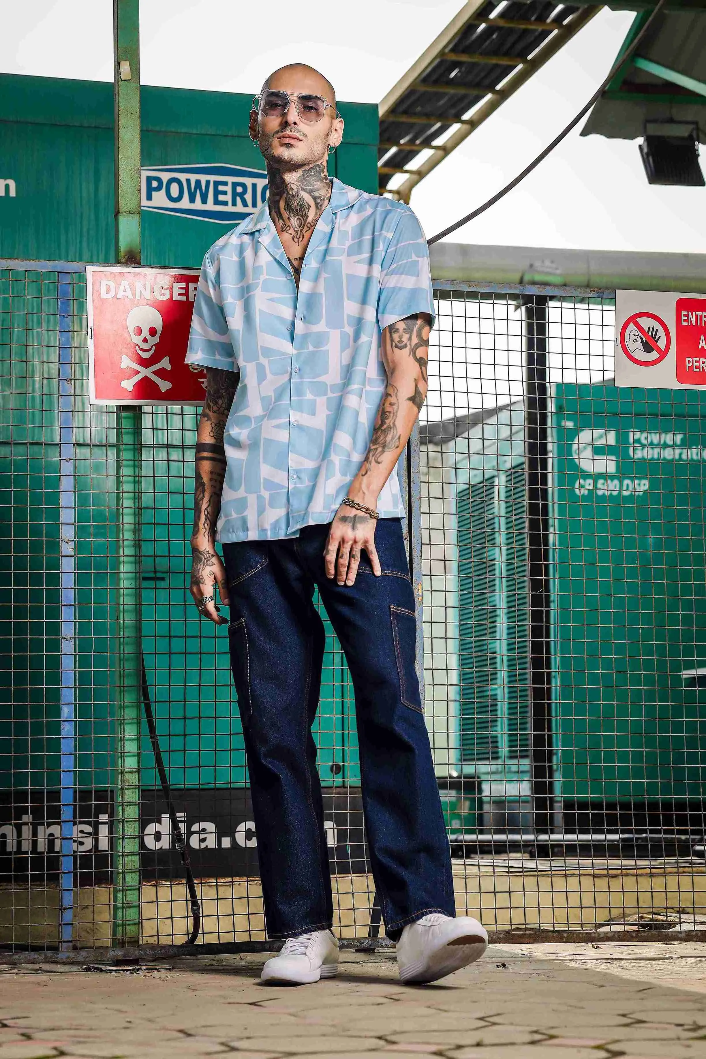 Unisex Cubano Blue Printed Relaxed Fit Resort Shirt
