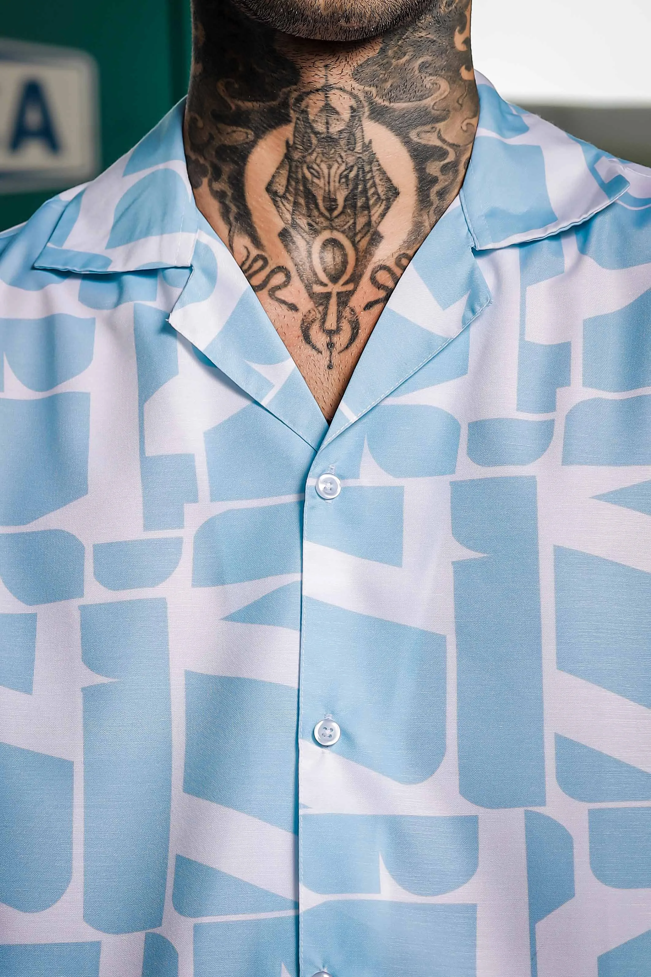 Unisex Cubano Blue Printed Relaxed Fit Resort Shirt
