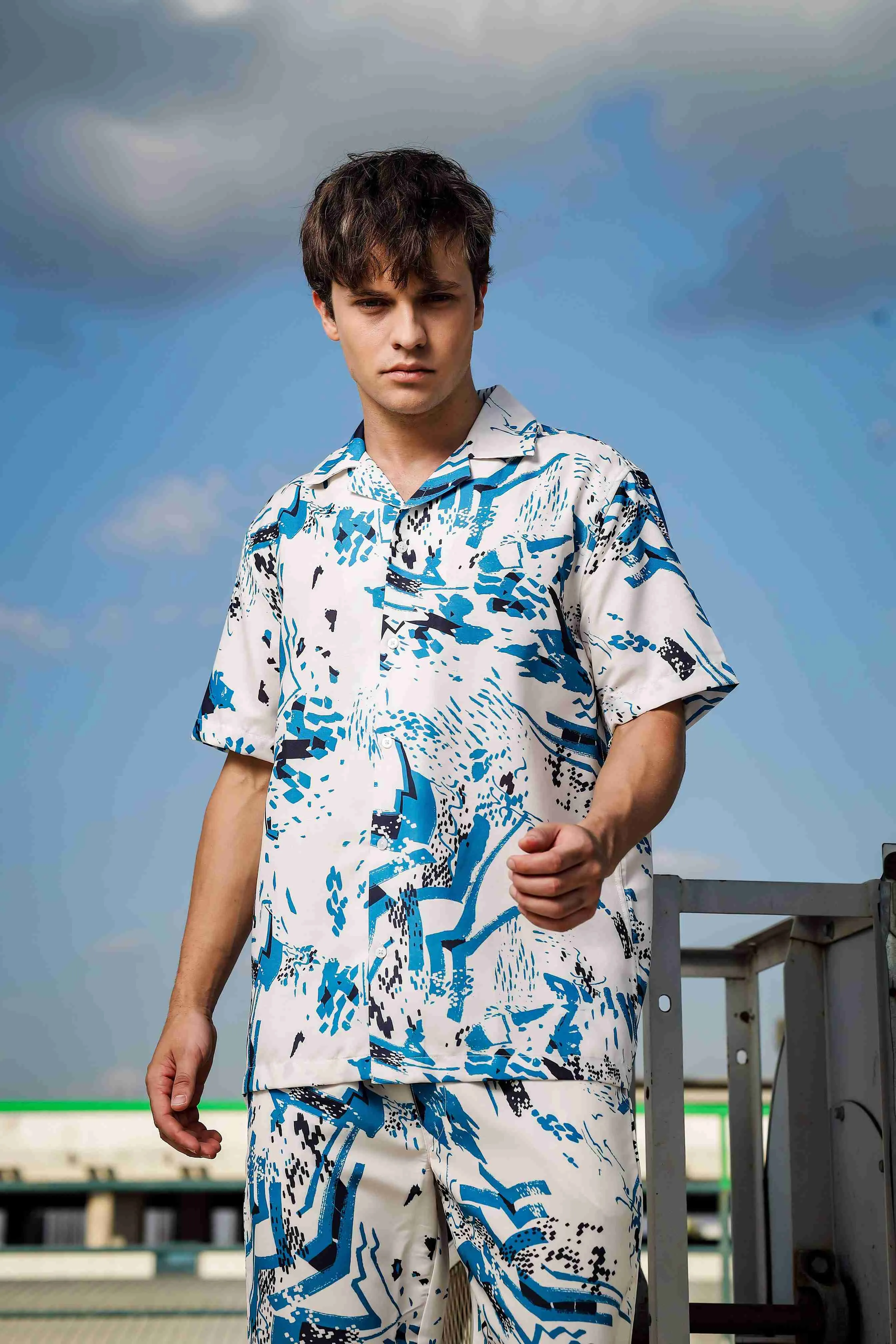 Unisex Cubano Cream Printed Relaxed Fit Resort Shirt