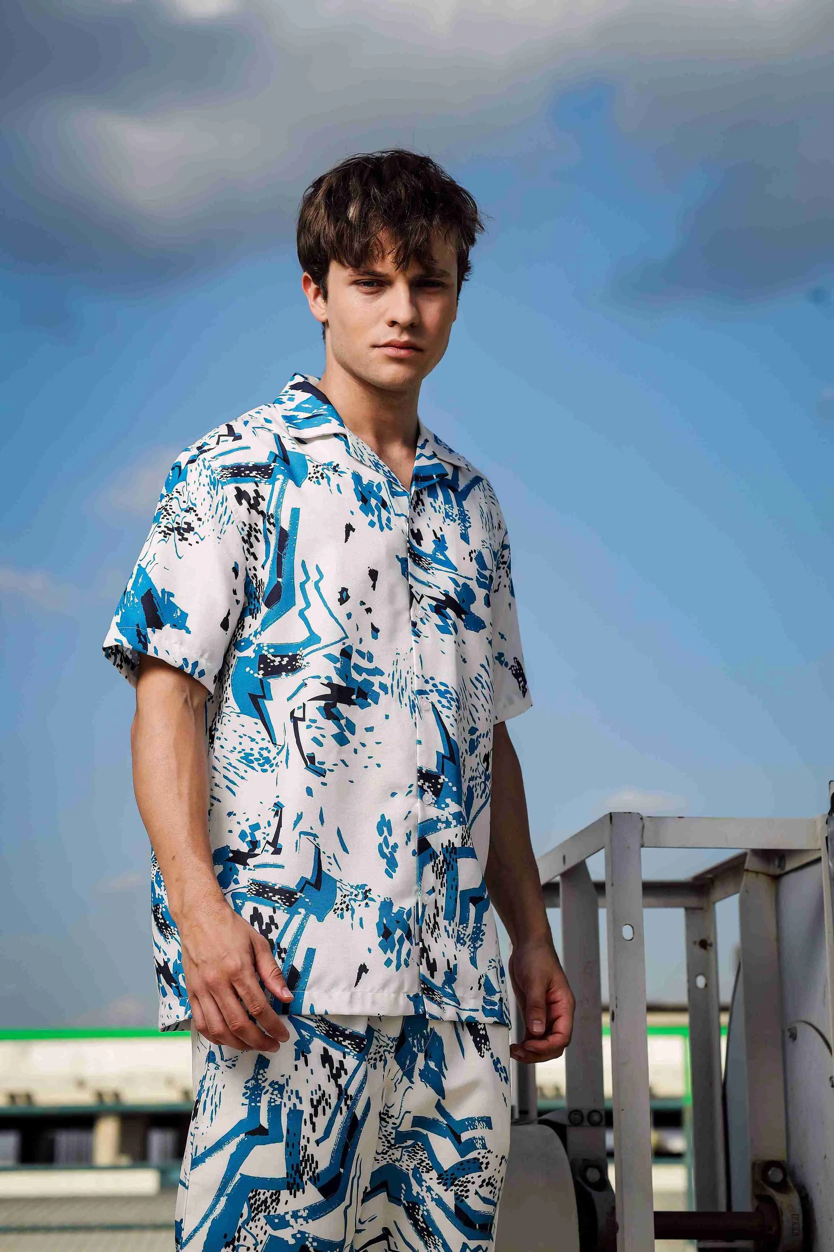 Unisex Cubano Cream Printed Relaxed Fit Resort Shirt
