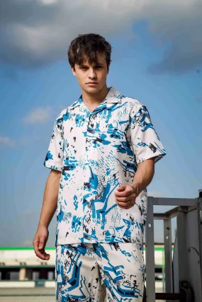 Unisex Cubano Cream Printed Relaxed Fit Resort Shirt