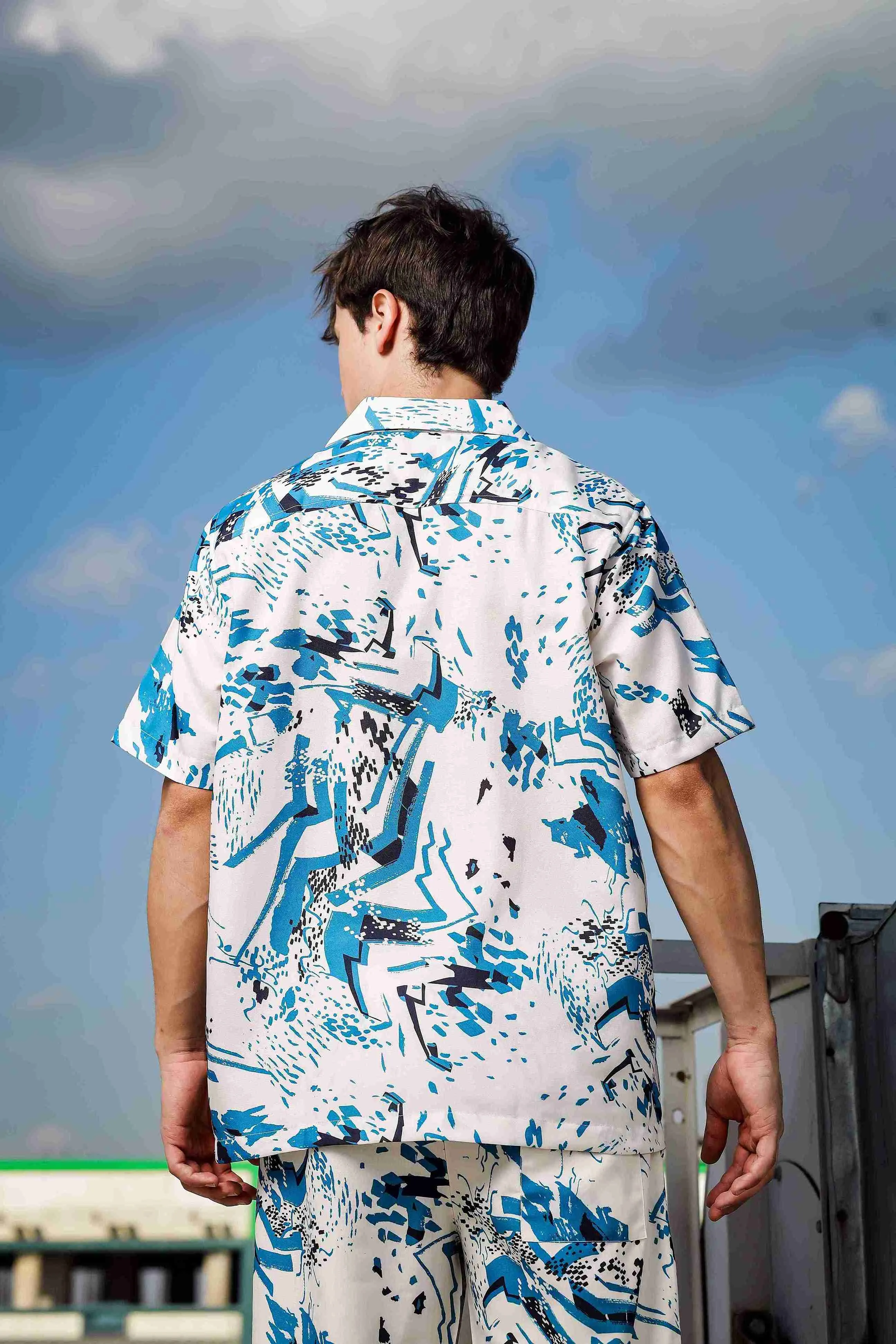 Unisex Cubano Cream Printed Relaxed Fit Resort Shirt