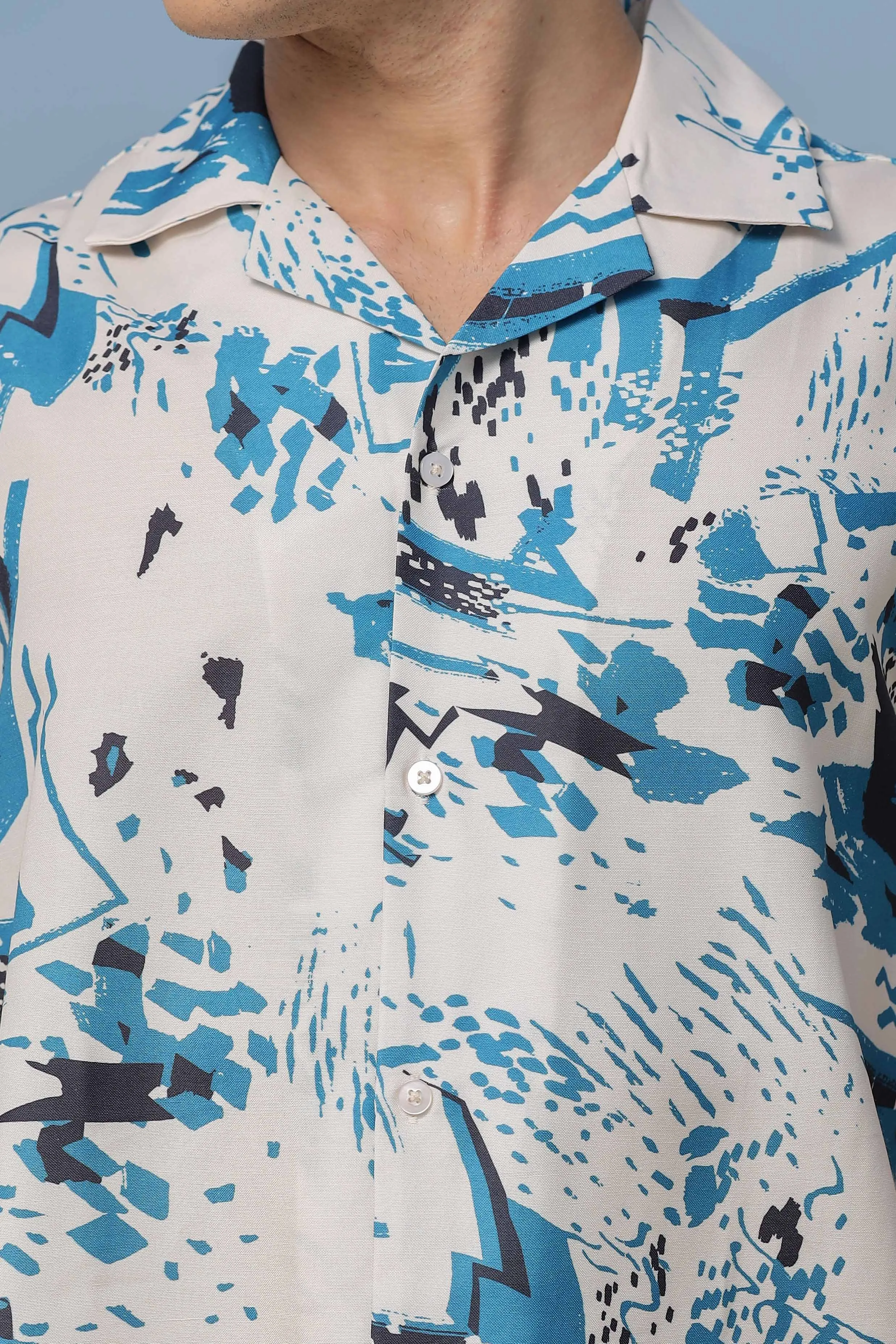 Unisex Cubano Cream Printed Relaxed Fit Resort Shirt