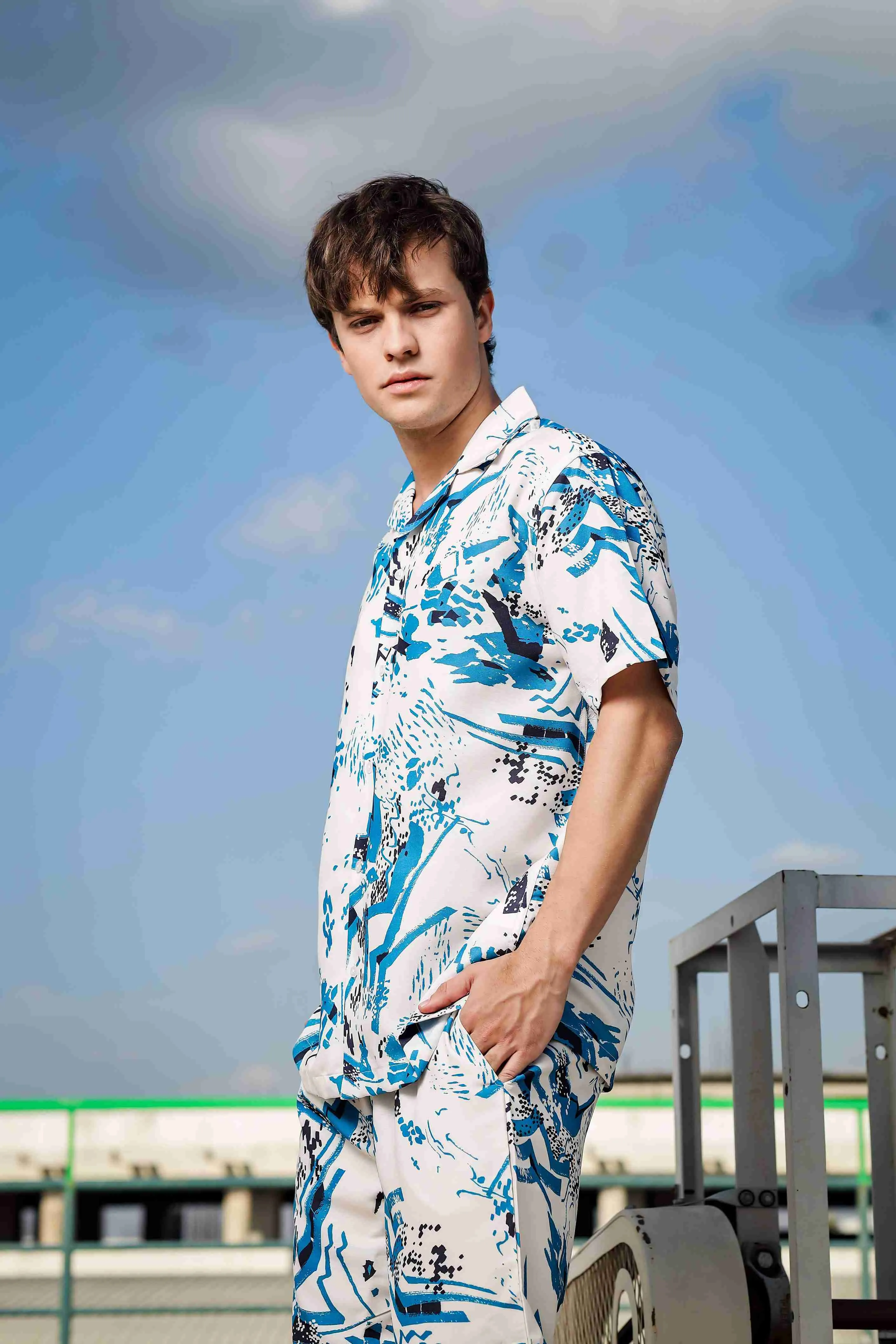 Unisex Cubano Cream Printed Relaxed Fit Resort Shirt