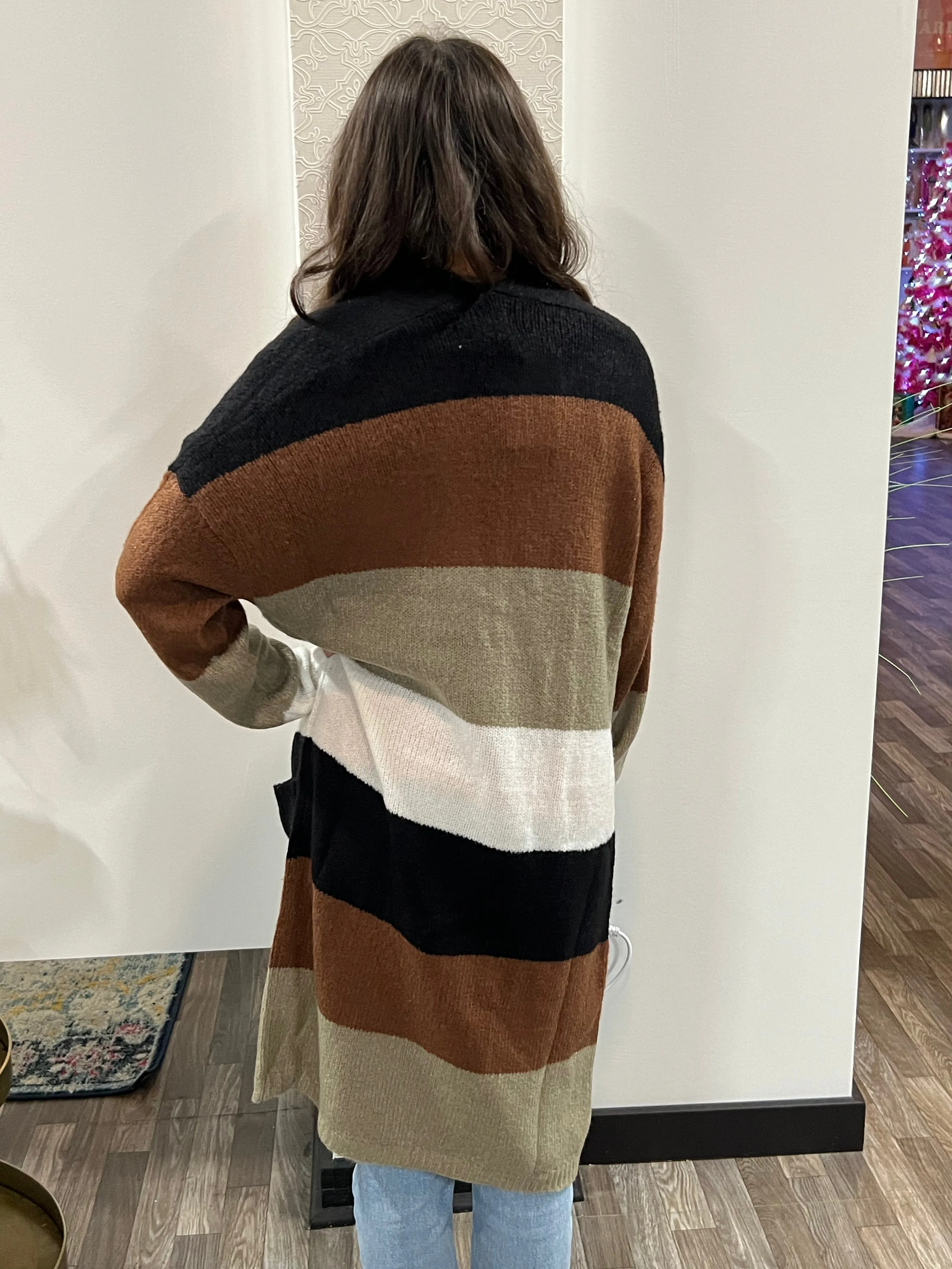 Women's Long Sleeve Open Front Color Block Cardigan
